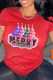 Red Casual Daily Print Santa Claus Patchwork O Neck T-Shirts