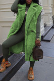 Light Green Casual Solid Cardigan Turndown Collar Outerwear