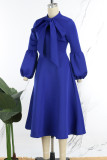 Blue Elegant Solid Patchwork With Bow O Neck A Line Dresses