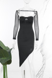 Black Sexy Solid Backless Off the Shoulder Irregular Dress Dresses