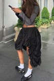 Black Casual Solid Asymmetrical Skinny High Waist Conventional Solid Color Bottoms