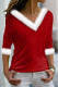 Red Casual Print Patchwork V Neck Tops