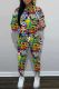 Multicolor Casual Print Basic Hooded Collar Long Sleeve Two Pieces