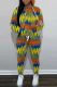 Orange Yellow Casual Print Basic Hooded Collar Long Sleeve Two Pieces