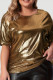 Gold Casual Solid Basic O Neck Plus Size Tops