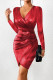Burgundy Casual Solid Patchwork Fold V Neck Long Sleeve Dresses