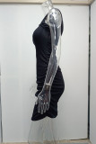Grey Casual Solid Hollowed Out O Neck Sleeveless Dress Dresses