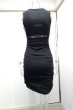 Grey Casual Solid Hollowed Out O Neck Sleeveless Dress Dresses