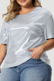 White Casual Solid Basic O Neck Plus Size Tops
