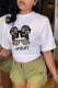 White Casual Vintage Print Patchwork O Neck T-Shirts