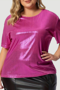 Purple Casual Solid Basic O Neck Plus Size Tops