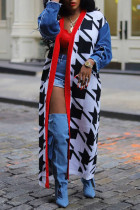 Black White Casual Street Patchwork Cardigan Collar Outerwear