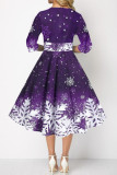 Purple Casual Print Patchwork O Neck A Line Dresses