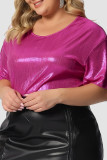 Purple Casual Solid Basic O Neck Plus Size Tops