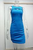 Grey Casual Solid Hollowed Out O Neck Sleeveless Dress Dresses