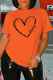 Orange Casual Daily Print Patchwork O Neck T-Shirts