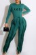 Green Casual Street Print Tassel Letter O Neck Long Sleeve Two Pieces