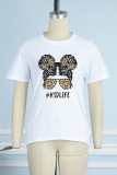 White Casual Vintage Print Patchwork O Neck T-Shirts