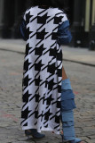 Black White Casual Street Patchwork Cardigan Collar Outerwear