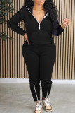 Brick Red Casual Solid Patchwork Zipper Collar Long Sleeve Two Pieces
