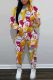 Orange White Casual Print Basic Hooded Collar Long Sleeve Two Pieces