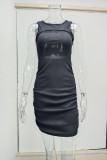 Grey Casual Solid Hollowed Out O Neck Sleeveless Dress Dresses