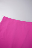 Pink Elegant Print Bandage Patchwork Zipper Half A Turtleneck Straight Plus Size Two Pieces