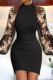Black Apricot Casual Solid Patchwork See-through Half A Turtleneck Long Sleeve Dresses