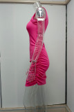 Grey Casual Solid Hollowed Out O Neck Sleeveless Dress Dresses