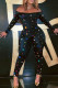 Black Casual Print Backless Off the Shoulder Skinny Jumpsuits