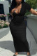 Black Fashion Casual Solid Basic V Neck Short Sleeve Dress