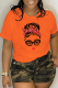 Orange Daily Print Patchwork O Neck T-Shirts