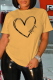 Yellow Casual Daily Print Patchwork O Neck T-Shirts