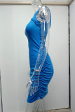Grey Casual Solid Hollowed Out O Neck Sleeveless Dress Dresses