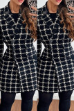 Grey Casual Print Cardigan Turn-back Collar Outerwear