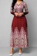 Red Casual Print Basic O Neck Long Sleeve Dresses