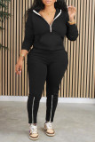 Brick Red Casual Solid Patchwork Zipper Collar Long Sleeve Two Pieces