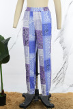 Colour Casual Print Patchwork Pocket Straight Low Waist Straight Full Print Bottoms