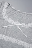 Black Sexy Solid Lace Patchwork With Bow U Neck Long Sleeve Dresses