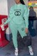 Lake Blue Casual Print Letter Hooded Collar Long Sleeve Two Pieces