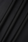 Black Casual Solid Fold Oblique Collar Long Sleeve Dresses