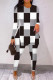 Black Gray Casual Print Slit O Neck Long Sleeve Two Pieces