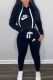 Black Casual Print Letter Hooded Collar Long Sleeve Two Pieces