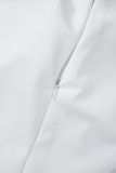 Cream White Daily Elegant College Patchwork Fold Solid Color Square Collar Long Sleeve Dresses