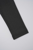 Black Casual Solid Fold Oblique Collar Long Sleeve Dresses