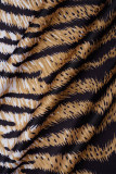Tiger Pattern Casual Print Basic Half A Turtleneck Long Sleeve Plus Size Dresses