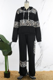 Red Street Print Patchwork Hooded Collar Long Sleeve Two Pieces