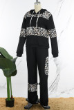 Red Street Print Patchwork Hooded Collar Long Sleeve Two Pieces