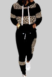 Red Street Print Patchwork Hooded Collar Long Sleeve Two Pieces
