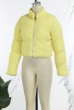 Yellow Casual Solid Cardigan Zipper Turtleneck Outerwear